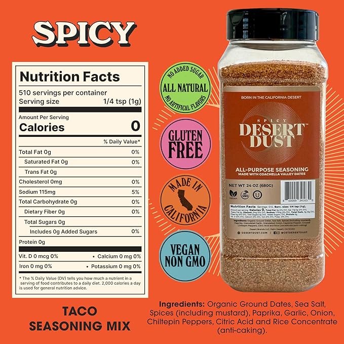 Desert Dust Spicy – All-Purpose Chiltepin Pepper Seasoning with Organic Date Sugar | Bold Medium-Hot Heat for Steak, Chicken, Seafood, Vegetables & More | Low-Glycemic, Gluten-Free | 5oz
