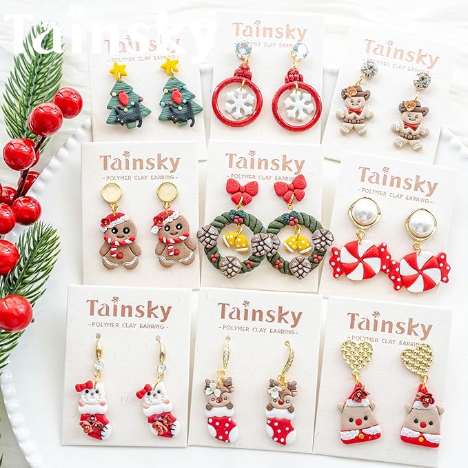 Tainsky Christmas Polymer Clay Cutters, 32 Shapes Winter Clay Earrings Cutters for Polymer Clay Jewelry