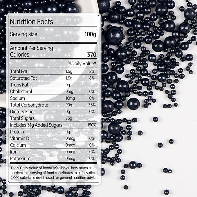 Black Pearl Sugar Sprinkles, Edible Black Sprinkles for Cake Decorating, 150g/5.29oz, Baking Cake Decorations, Foodgrade Toppers, Cupcakes, Cookies, Birthday, Wedding Party Chirstmas Supplies
