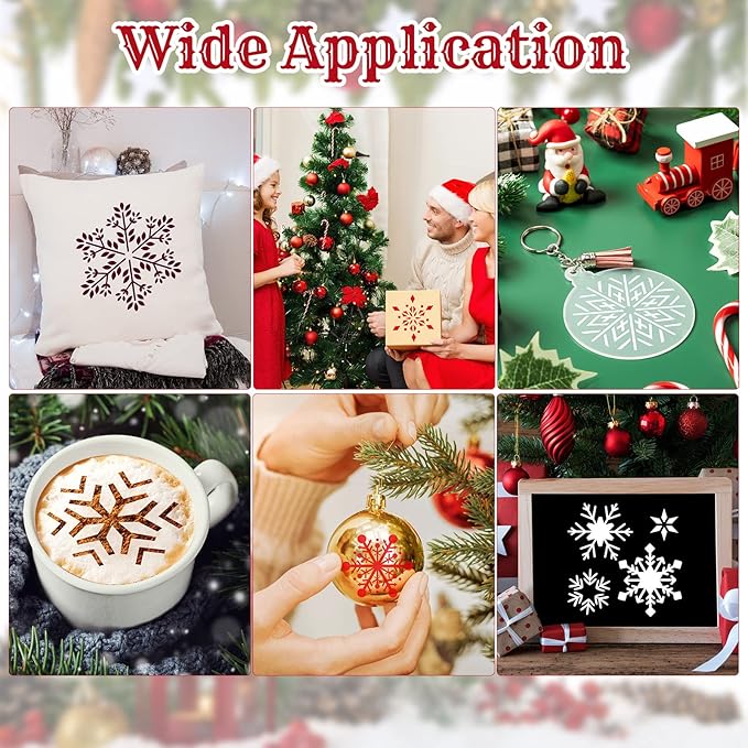 66 Pcs Small Stencils for Crafts Reusable 3 Inch Stencils for Painting on Wood DIY Craft Paint Template for Wall Home Decor Card Rock Canvas Drawing Holiday Ornament(Snowflake)