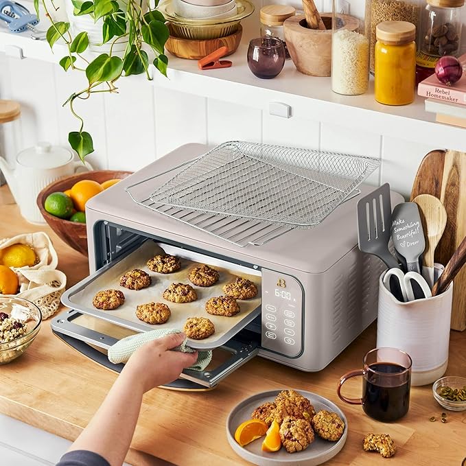 Beautiful Infrared Air Fryer Toaster Oven Kit – Special Edition Multi‑Function Countertop Oven with 10 Presets, Fast Heating & Accessories by Drew Barrymore (Porcini)