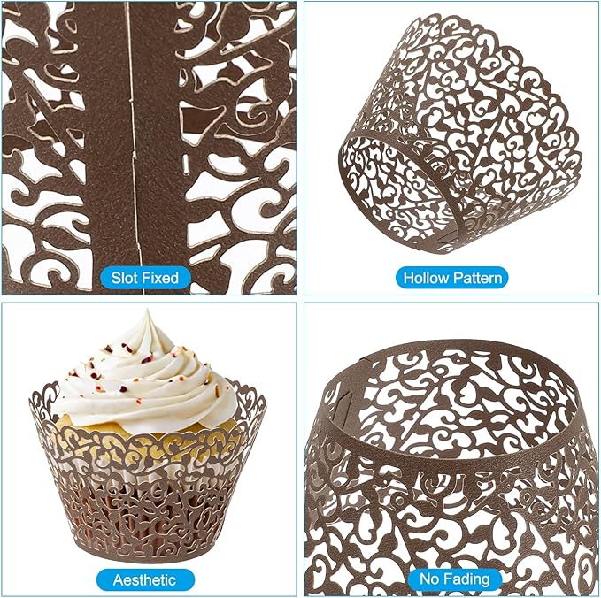 PATIKIL Cupcake Wrappers Paper, 50 Pack Baking Cups Standard Vine Decoration for Anniversary Birthday Weddings and Parties, Brown
