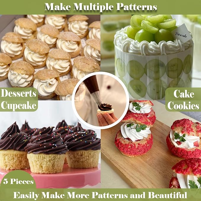 FANTEXY Large Piping Tips Set,5 Pieces Stainless Steel Pastry Cake Decorating Tips, Cupcake Frosting Piping Kit for Buttercream,Cookie (1A, 356, 1C, 1E, 9FT)