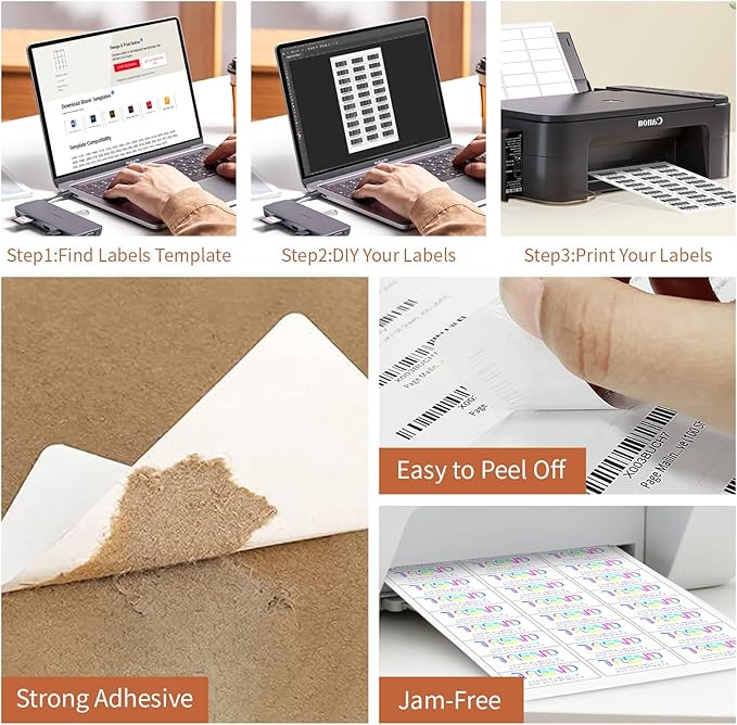 1" x 2 5/8" (25 Sheets) Address Labels, Labels Sticker Paper for Laser/Ink Jet Printer, Printable and Writable White Sticker Labels- Matte, 30 per Page Labels (Total 750 Labels)