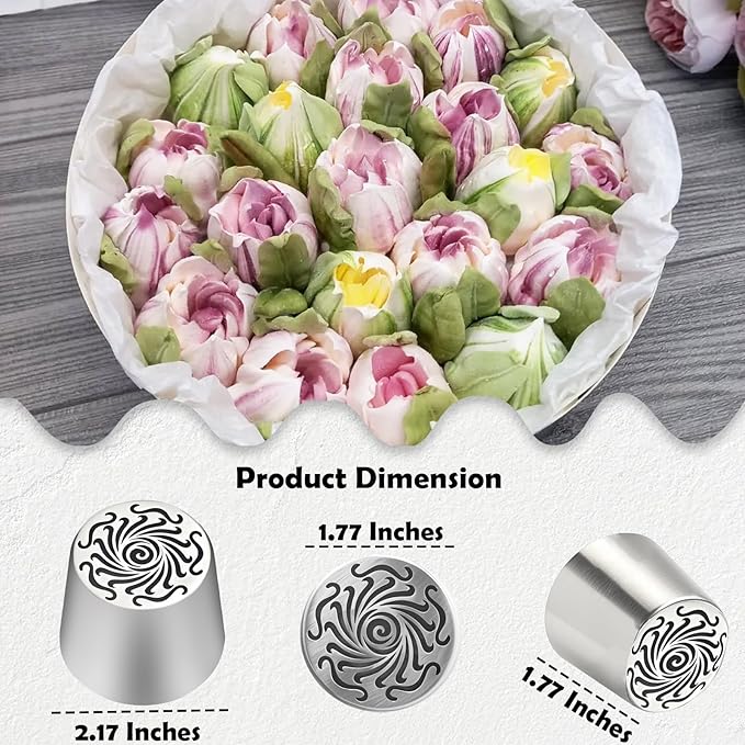 Hendiy Russian Piping Tips, Extra Large Russian Piping Tips Stainless Steel Flower Frosting Nozzles for Decorating, Cake Decorating Tips for Kitchen, LBN065