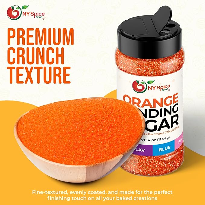 NY Spice Shop Orange Sanding Sugar - 4 Ounce Sweet Edible Sprinkles for Party Decoration, Cakes, Cupcakes, Cookies Toppings & Dessert Dishes - Colorful Sugar Sprinkles for Party Favors & Baking Treats