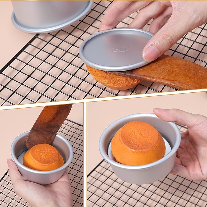 4 Inch Cake Pan Set Round, 18Pcs Aluminum Mini Flan Molds for Baking, Leakproof & Easy Release, Non-Stick Small Cake Pans, Moldes para Roles de Canela(Silver)