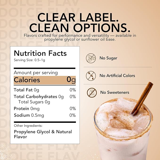 Dolce Flav Natural Horchata Extract, Water Soluble – 2 oz | Authentic Cinnamon Rice Flavoring for Baking, Desserts, Beverages & Syrups – Sugar Free, Kosher, Allergen Free