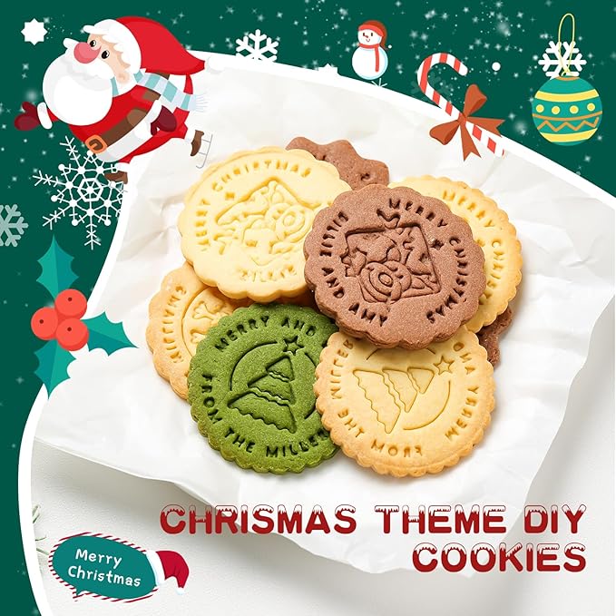 KALAIEN 12Pcs Christmas Cookie Cutters,Personalized Cookie Stamp,Cookie Stamps for Baking Cookies Biscuit Baking Tools Embossing Cookie Molds