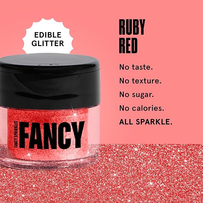 Fancy Sprinkles Holiday Ruby Red Premium Edible Glitter, 100% Edible Glitter for Sparkling Food & Drinks No Taste or Texture (4gm)