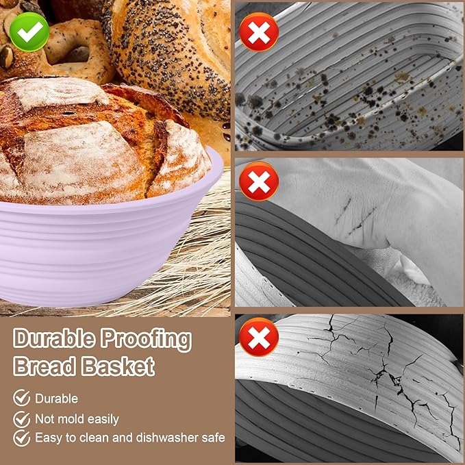 4Pcs Silicone Banneton Bread Proofing Baskets, 9" Collapsible Sourdough Bread Baking Supplies Non-Stick Round Dough Proofing Bowl Containers Oven Safe for Various Tastes Bread Making-BPA Free