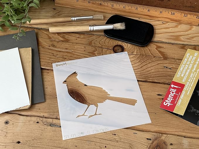 Stencil1 Cardinal Stencil – Reusable Winter Template for DIY Crafts, Holiday Decor, Painting on Wood, Fabric, Cards & More - 5.75" x 6"