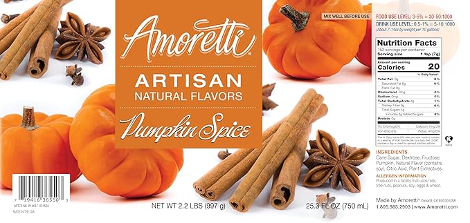Amoretti - Natural Pumpkin Spice Artisan Flavor Paste, 2.2 lbs, Perfect For Ice Cream, Beverages, Cakes, and more, Preservative Free, Vegan, Gluten Free, No Artificial Sweeteners, Highly Concentrated