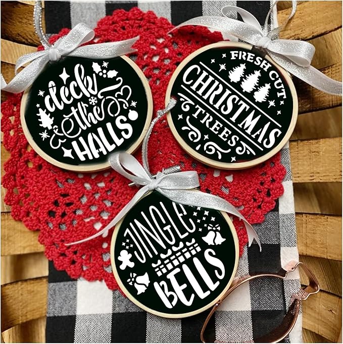 Small Stencils for Painting on Wood Reusable, 3 Inch Reusable Stencil for Craft Ornament Paint Template Stencils for Wall Card Rock Wood Signs Coasters Canvas Home Decor (Christmas Words 3)