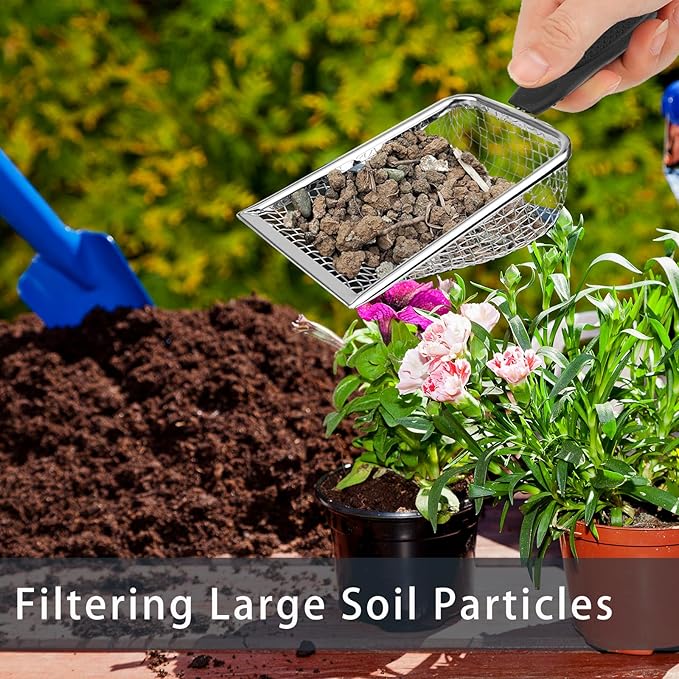 3 PCS Soil Sifter for Gardening, Garden Sand Compost Sieves with Handle for Sand, Rocks, Dirt, Compost Stainless Steel Sand Soil(0.2/0.15/0.11 in Mesh)