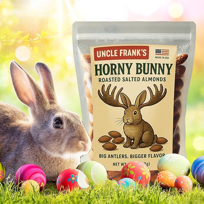 Uncle Frank’s Horny Bunny - 8oz of Moose Themed Roasted Salted Almonds with a Wild Side - Big Antlers - Bigger Flavor - Easter Basket Filler for Adults