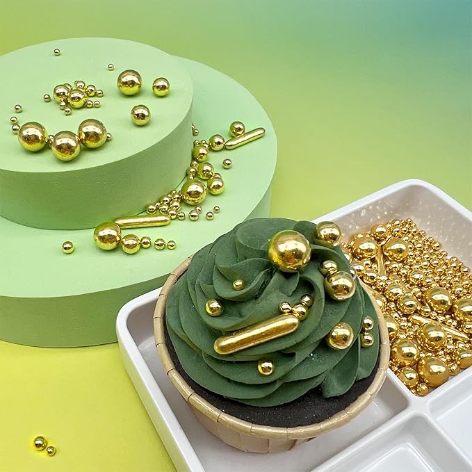 Gold Sprinkles for Cake Decorating, 4.6Oz Rod and Pearl Sprinkles Mix for Baking, Cupcake, Cookie, Ice Cream, Donuts and Cake Decorating