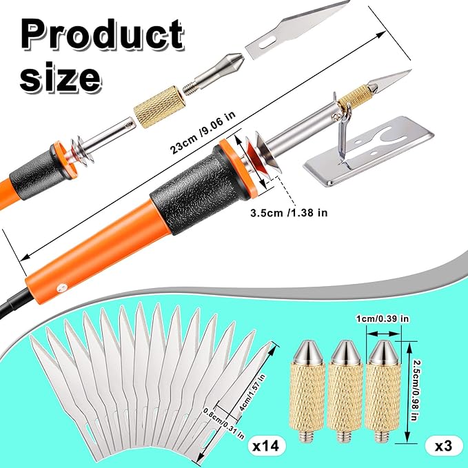 Honoson 19 Pieces Electric Hot Knife Cutter Tool, Multipurpose Hot Knife Stencil Cutter with Metal Stand, 14 Blades, 3 Chuck Sleeves for Cutting Carving(Orange)