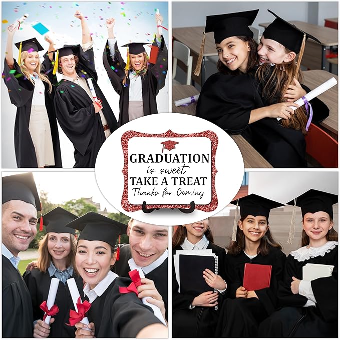 20PCS Graduation Candy Buffet Labels, 1 Red Glitter Candy Buffet Table Sign with Stand, Catering Supplies Display for Graduation Decorations Class of 2026 -A04-2