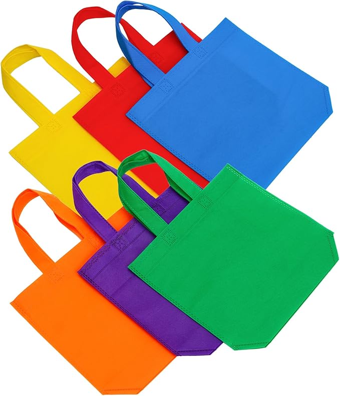 Aneco 24 Pack Party Non-Woven Gift Bags Reusable Tote Bags in Bulk Rainbow Goody Bag with Handles for Birthday Party Supplies (9.5 x 9.5 Inches)