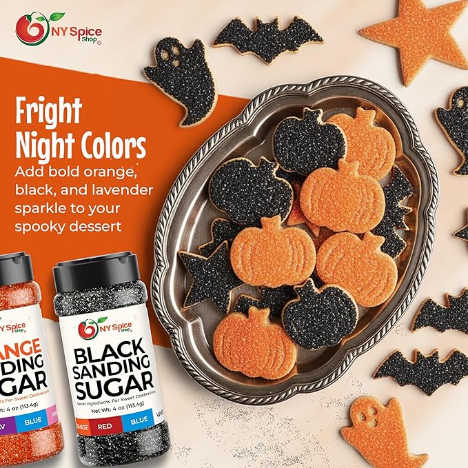 NY Spice Shop Celebration Sanding Sugar - 12 Ounce Colorful Orange, Black & Lavender Sanding Sugar Sprinkles for Birthday, Party & Festive Decorations - Perfect for Cake Decorating, Cupcakes & Dessert