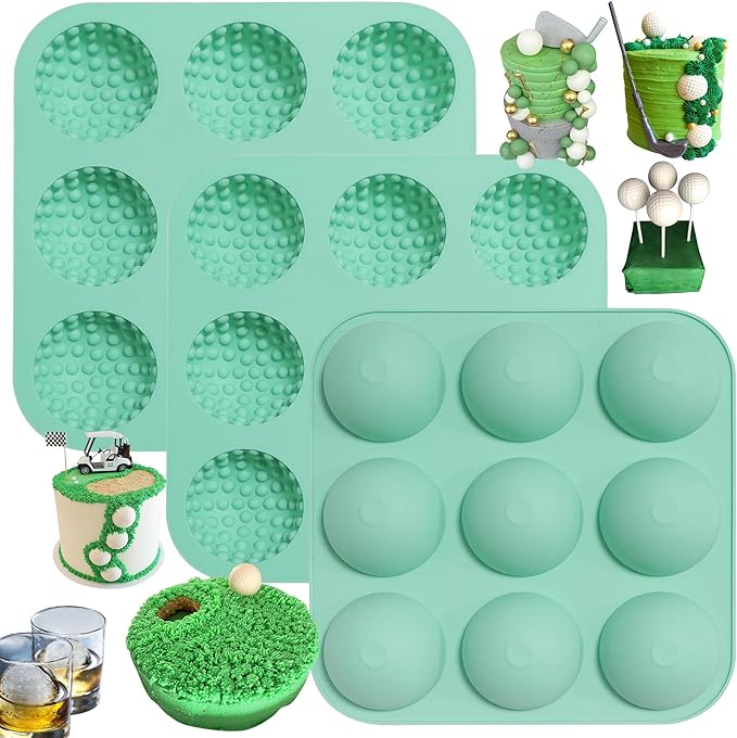 Golf Ball Chocolate Mold, Silicone Golf Ball Mold for Cake Pops, 9-Cavity 3D Golf Ball for Chocolate, Ice Cube (Golf Mold 3Pack)