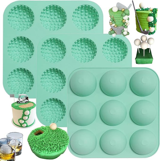 Golf Ball Chocolate Mold, Silicone Golf Ball Mold for Cake Pops, 9-Cavity 3D Golf Ball for Chocolate, Ice Cube (Golf Mold 3Pack)