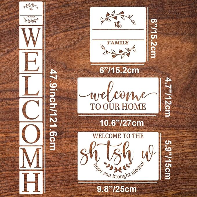 Welcome Stencils for Crafts Reusable Welcome Stencil for Wood Sign 12" Stencils for Painting on Wood Drawing Templates for Wall DIY Home Decor Porch Sign