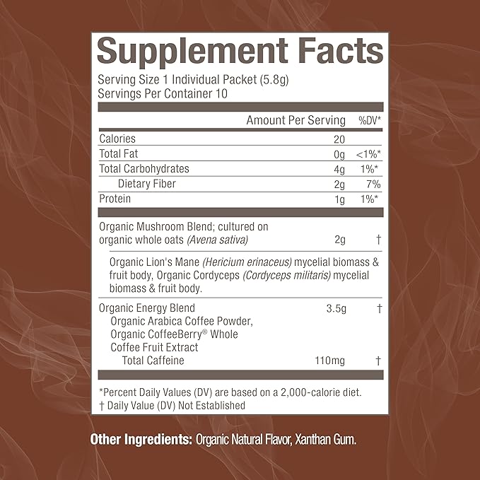 OM MUSHROOM SUPERFOOD Coffee Blend – Organic Arabica with Lion’s Mane, Cordyceps, Reishi, Turkey Tail & Ginkgo Biloba – Supports Energy, Focus & Mental Clarity – Single Serve Pack (10 Count)
