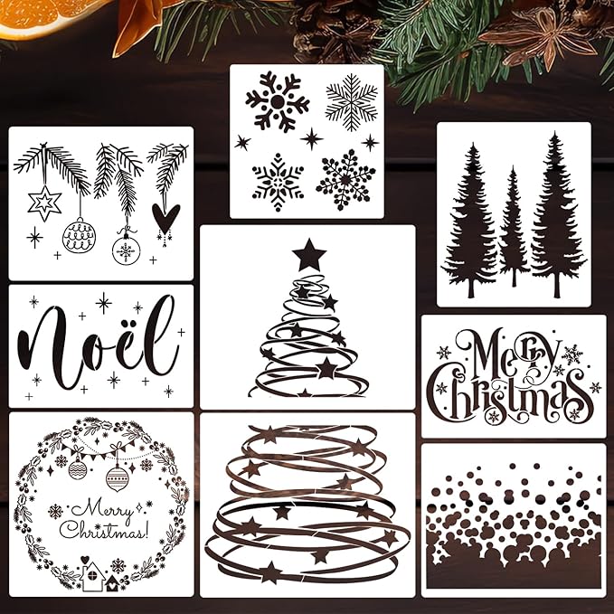 Christmas Stencils for Window Glass Merry Christmas Stencil Reusable Holiday Stencils for Crafts Wood Wall Fabrics Decor