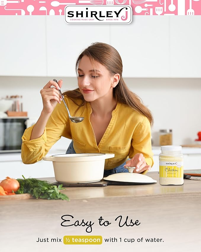 Shirley J Bouillon Powder - Rich, Concentrated, & Less Sodium Chicken Bouillon - Easy to Use Powder for Soup, Stew, Gravy, & More (1 LB, Chicken)