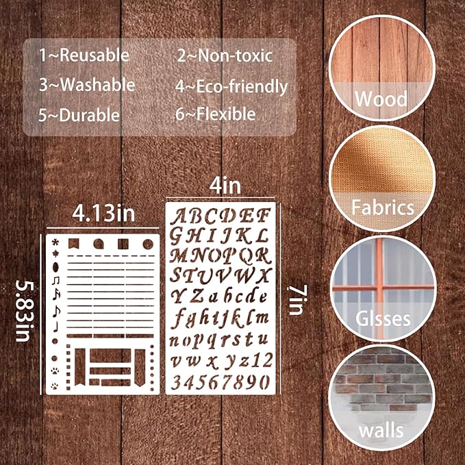 20pc Letter Stencil Template - Reusable Lettering Stencils for Painting, Wood, Plastic, Numbers - Alphabet Stencils for Notebook, Diary, Scrapbook Decorations