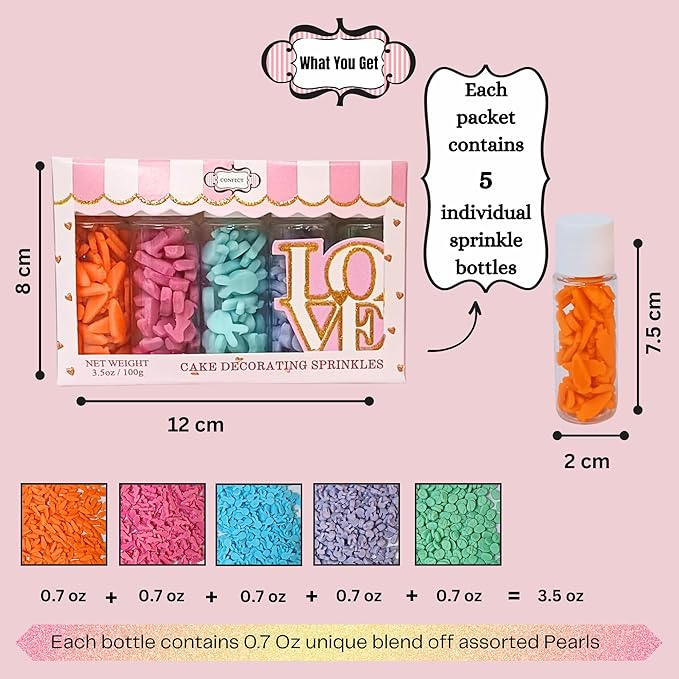 Confect Bunny Sprinkles | Pack of 5 Orange, Silver and Sky Blue, Red Sprinkle I Birthday & Celebration Edible Sprinkles for Cake & CupCake Decoration | Vegan, Gluten-Free, Nut-Free, Soy-Free, Dairy-Free, Palm Oil-Free
