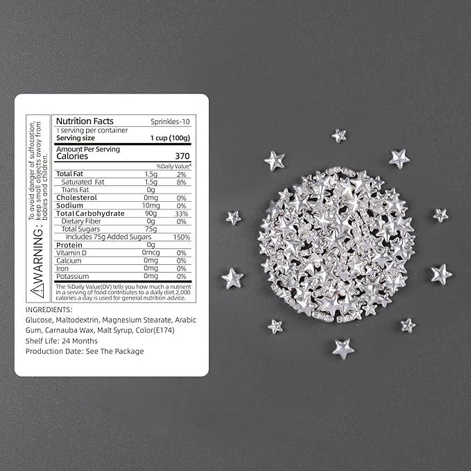 Cobakey Bright Silver Sprinkles for Cake Decorations 100g/ 3.52oz Star Metallic Pearl Sugar Sprinkles for Cupcake Toppers Wedding Party Valentines Halloween Christmas Supplies