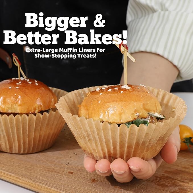 Cupcake Liners for Baking – 400 Brown Jumbo Muffin Liners Dessert Cups, Thick Unbleached Parchment Paper Baking Supplies, Large Greaseproof Pan Liner Wrappers