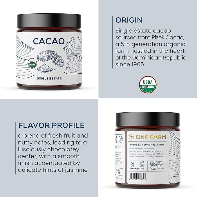One Farm by WAAYB Organic Cacao Nibs & Powder Bundle – Single Estate, Non-GMO, Fair-Trade, Vegan, Gluten Free, 100% Raw Rizek Cacao in Resealable Bags for Smoothies, Baking & More