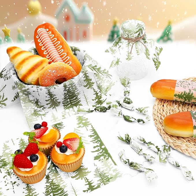 150Pcs Christmas Tree Deli Paper, 9.8 x 8.3'' Forest Grease Proof Food Deli Sheets, Resistant Sandwich Wrap Liners Greaseproof Food Wax Paper for Xmas Winter Party Supplies (Lime Green)