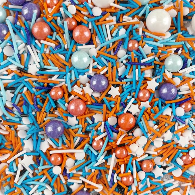 Blue Orange Sprinkles Edible Blue Sprinkle White Star Sprinkles Sugar Pearls for Cake Decorating Navy Orange White Candy Pearls Jimmies Mix Sprinkle for Baking Ice Cream Toppings 100g / 3.5 Oz