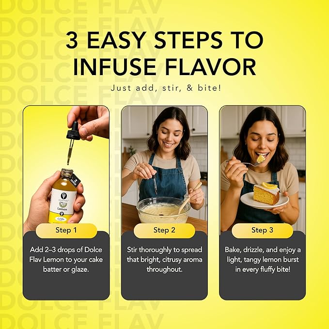 Dolce Flav Natural Lemon Extract – 8 Ounce Oil-Soluble Kosher, Sugar-Free, Concentrated Fresh Citrus Lemon Flavor for Baking, Chocolates & Desserts