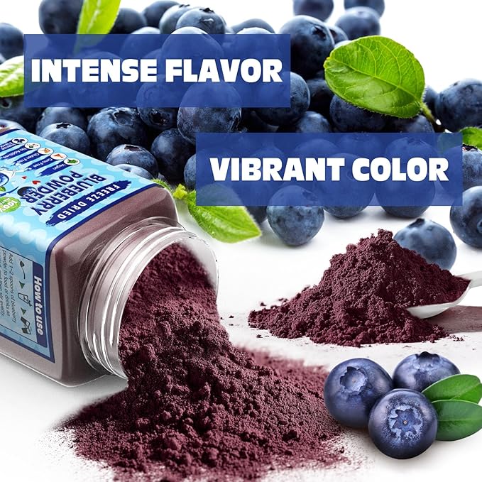 Freeze Dried Blueberry Powder - Kiigfood 6 oz/170g Natural Blueberry Powder Fruit Powder, Organic Blueberry Extract for Smoothie, Drinks, Christmas Baking, Cakes Decoration - Vegan, Non-GMO, Gluten-Free
