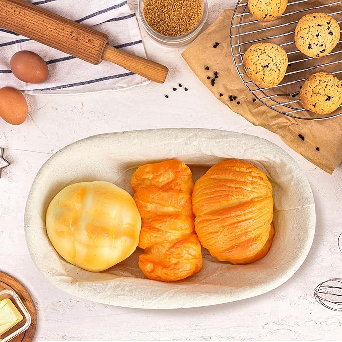 10 Inch Banneton Bread Proofing Basket, Oval Sourdough Proofing Basket with Cloth Liners & Dough Scrapers Set of 10,Bulk Rattan Banneton Sourdough Bowl Basket for Home Baker Supplies