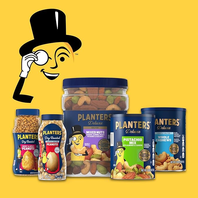 PLANTERS Deluxe Pistachio Mix, Party Snacks, Plant-Based Protein, 14.5 Oz Canister