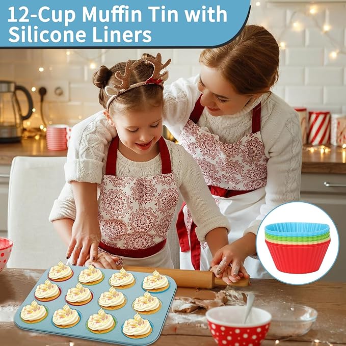Blue Bakeware Set, 6-Piece Nonstick Baking Pans Set, Carbon Steel Oven Bakeware for Holiday Cookies & Festive Baking Gifts