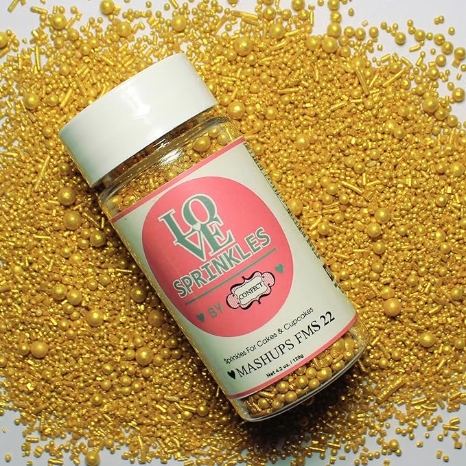 Confect Christmas Sprinkles | Gold Edible jimmis, Dragees, Sparkling Sugar, Pearls| for Cake & Cupcake Decoration - Festive Edible Toppings for Holiday Baking-Vegan, Gluten-Free, Nut-Free, Soy-Free, Dairy-Free, Palm Oil-Free- 4.2 Oz