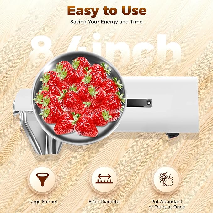450W Electric Tomato Strainer, 304 Stainless Steel Tomato Mill Machine with Dia 4.8" Funnel, 50 Kg/H Pure Copper Motor Food Strainer and Sauce Maker for Tomato Sauce Silver 110V