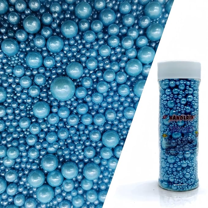Edible Blue Sugar Pearls Sprinkles Candy Mix Size Pearls Cake Decorations Cupcake Toppers Cookie Decorating Perfect for Wedding Party Valentine Halloween Christmas Supplies 4.58OZ