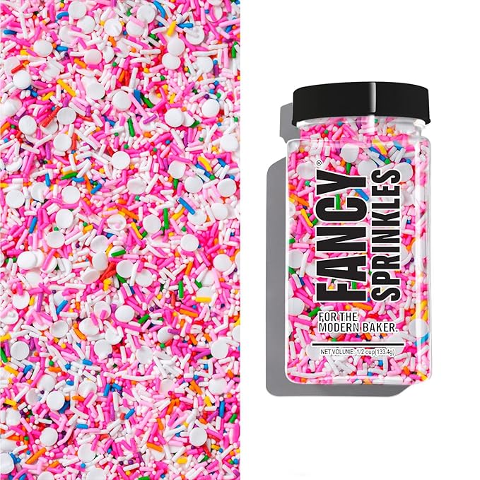 Fancy Sprinkles Pink Pinata Sprinkles, Real Sugar, For Ice Cream, Cookies, Cakes, Cupcakes, Dessert Decorating, Pink & Rainbow Sprinkles (0.5c)