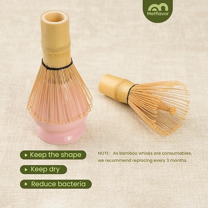 Matcha Whisk Set, Handcrafted Bamboo Chasen & Ceramic Bowl Matcha Kit,Complete 5 Pcs Pink Matcha Set Whisk and Bowl W/Stainless Steel Sifter,Bamboo Scoop & Holder for Matcha Tea Ceremony(Sakura Pink)