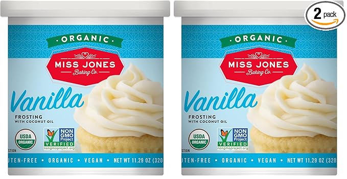 Miss Jones Baking Organic Buttercream Frosting, Perfect for Icing and Decorating, Vegan-Friendly: Vanilla (Pack of 2)