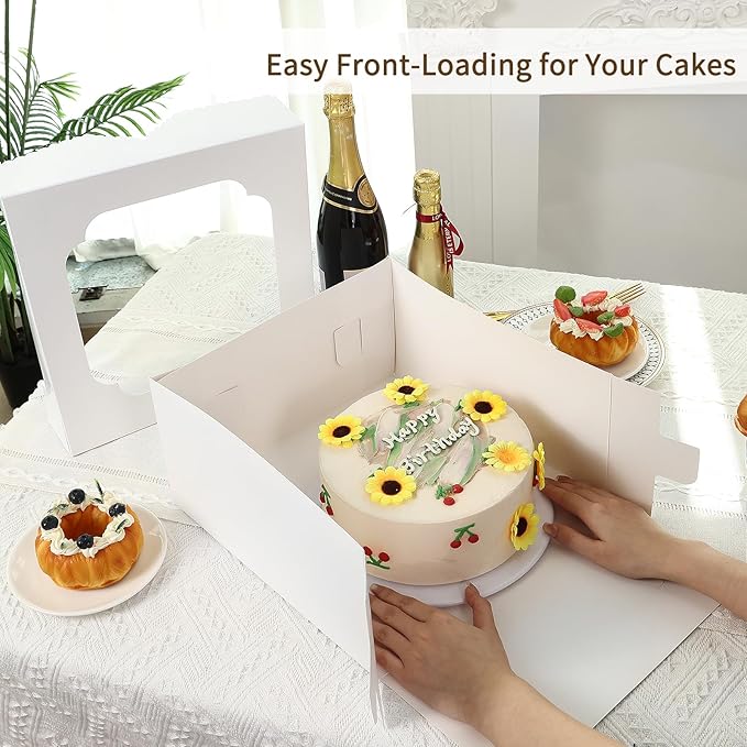 Moretoes 24pcs Cake Boxes, 12x12x6 Inch Square Bakery Boxes with Window Cajas Pasteles for Valentine's Day, Mother's Day, Pastries, Chocolates, Cookies, Pie, Birthday Party, Wedding